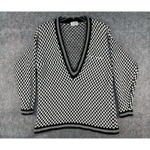Vintage Keds Black White Checker Knit Jacquard Sweater V-Neck Oversized Sz L?